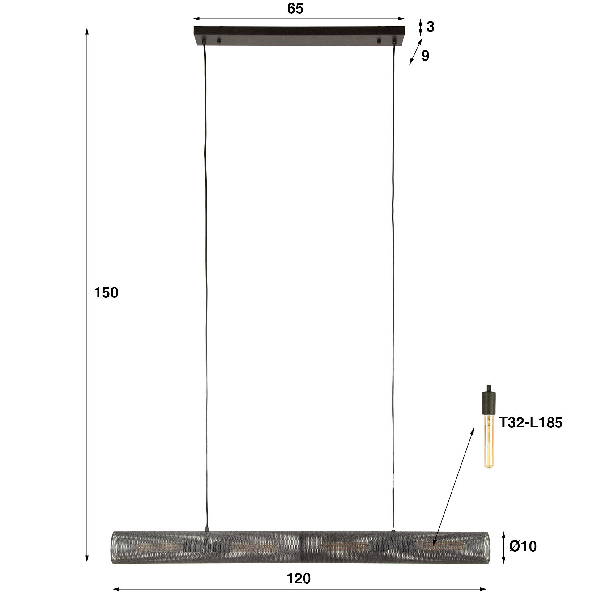 Industrial Hängelampe Tube Lochstahl 120 cm