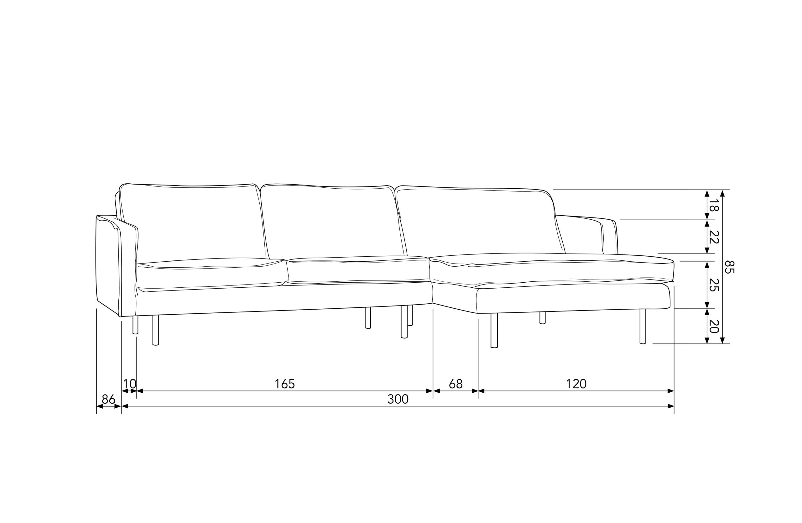 Retro Ecksofa Samt  Rodeo 3-Sitzer Rechts oder Links 300/160 Rost Rechts