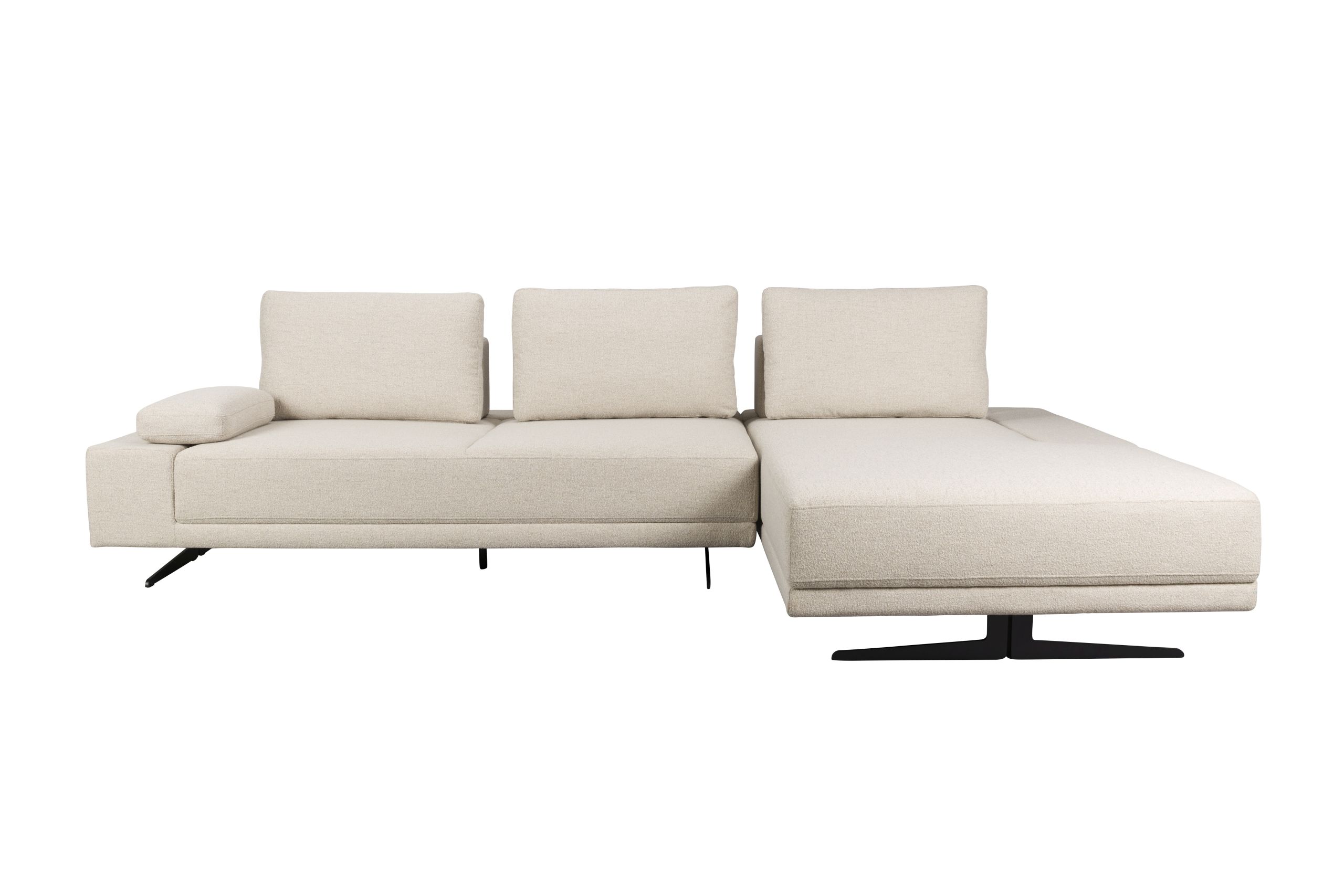 Retro Sofa Ecksofa Shelly Mélange Natur Stoff Metallbeine Rechts