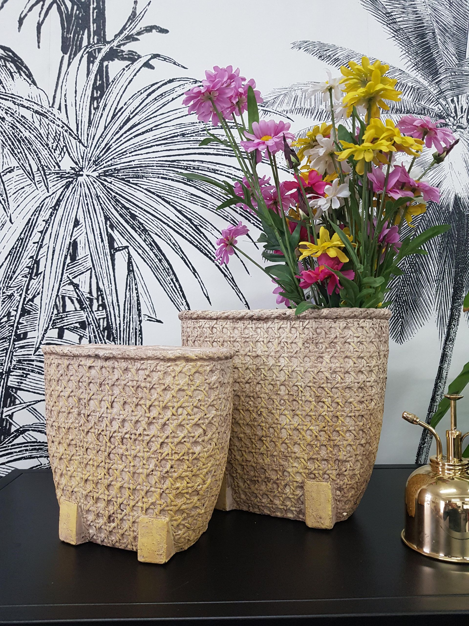 Blumentopf mit Wiener Geflecht Optik Vintage 2 Größen Rattan