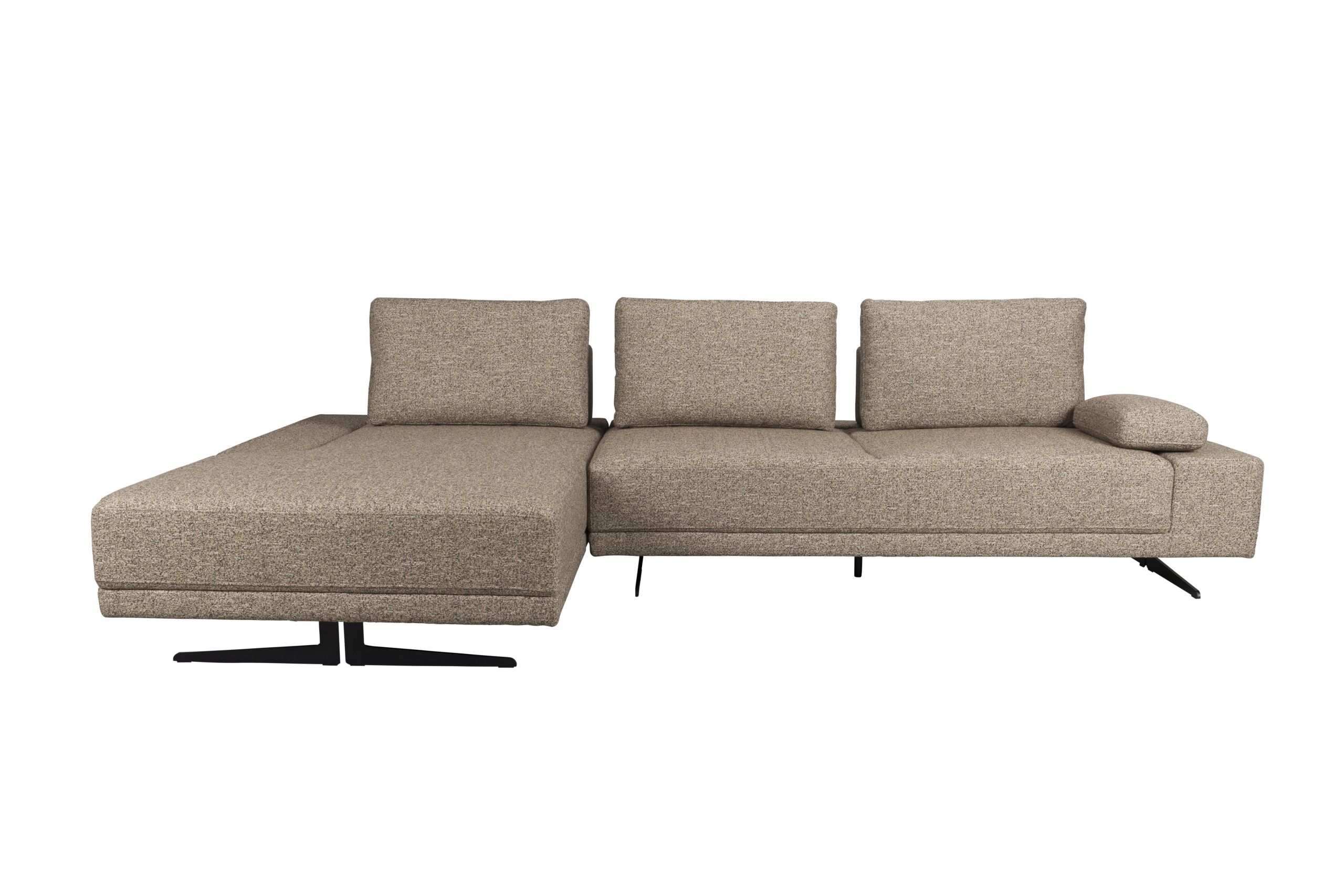 Retro Sofa Ecksofa Shelly Mélange Zimtbraun Stoff Metallbeine Rechts oder Links