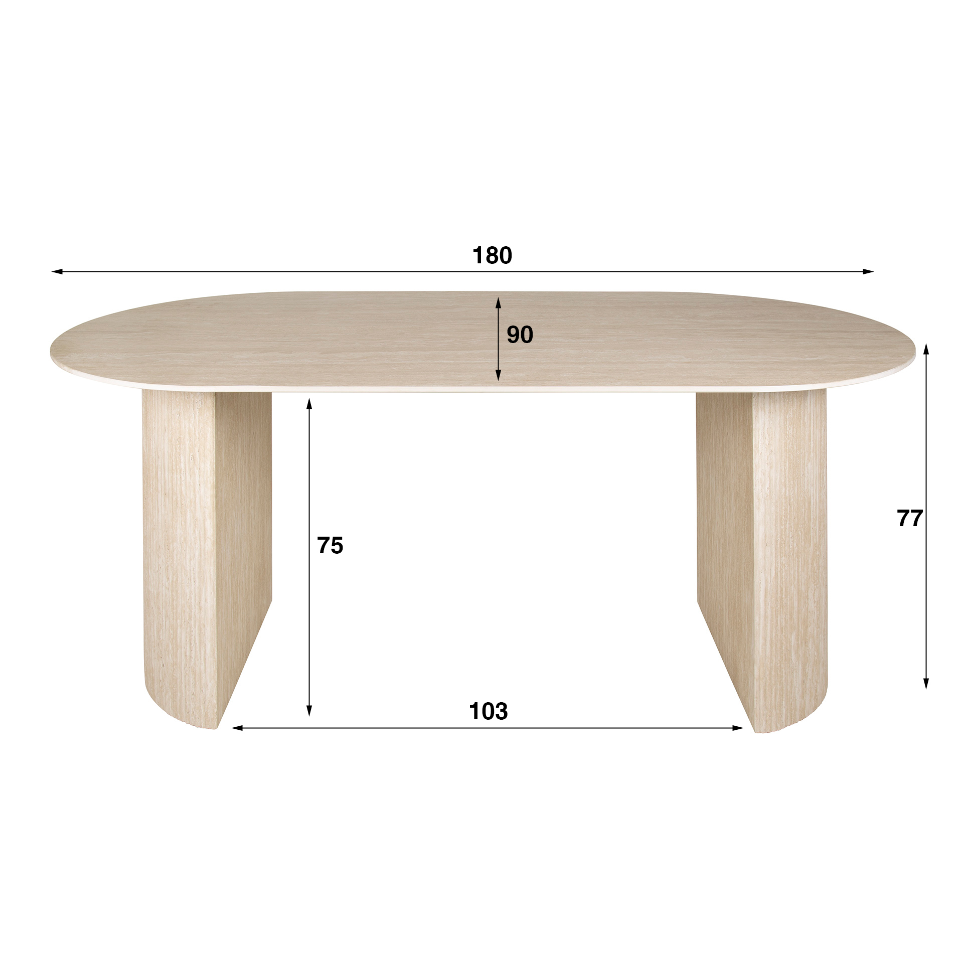 Retro Esstisch Arch Organic 180 cm Travertin Keramik