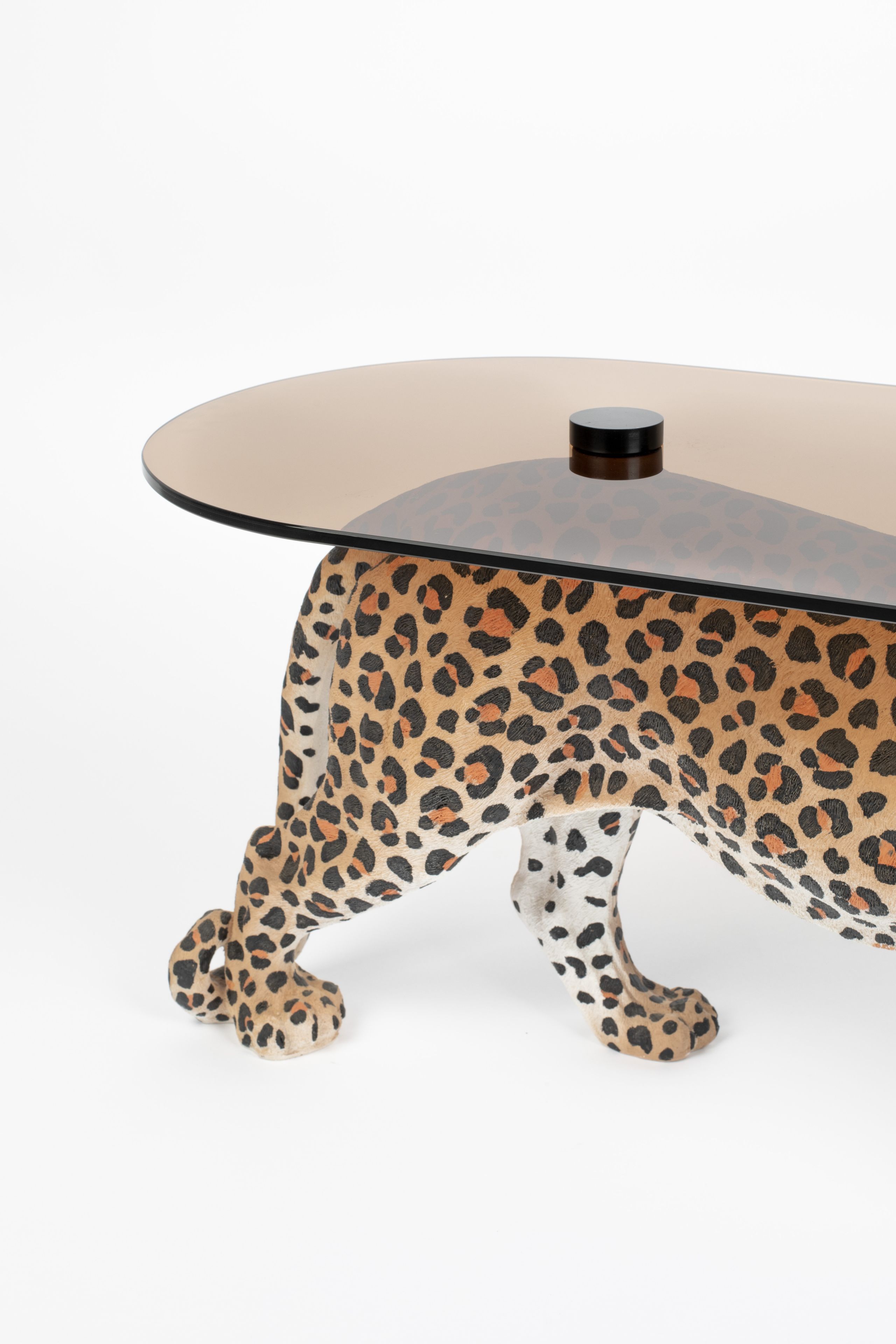 Retro Beistelltisch Couchtisch Dope As Hell Panther Rauchglasplatte