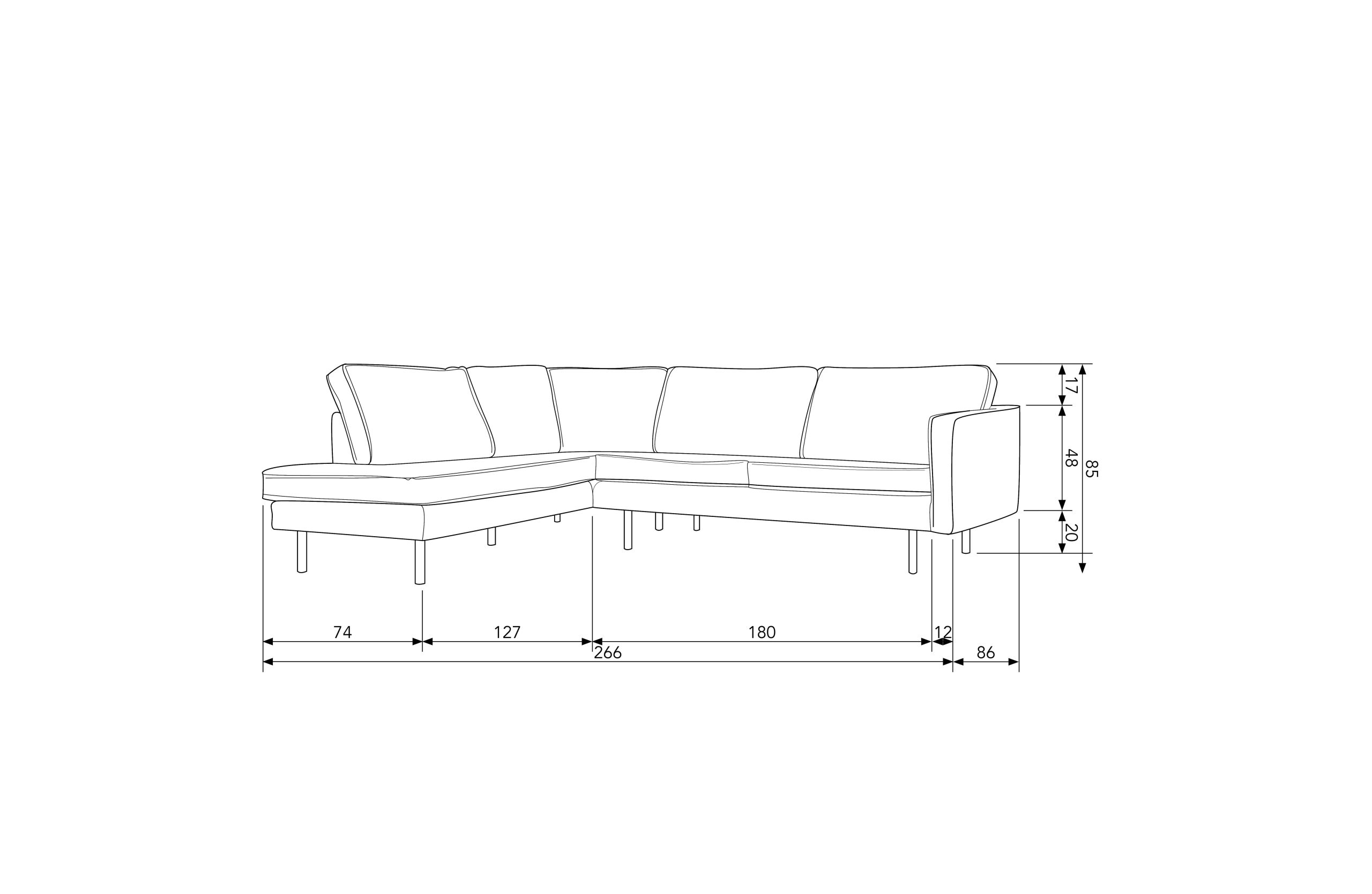 Ecksofa Eckbank Leder Rodeo 3-Sitzer Cognac Links 266/213 cm