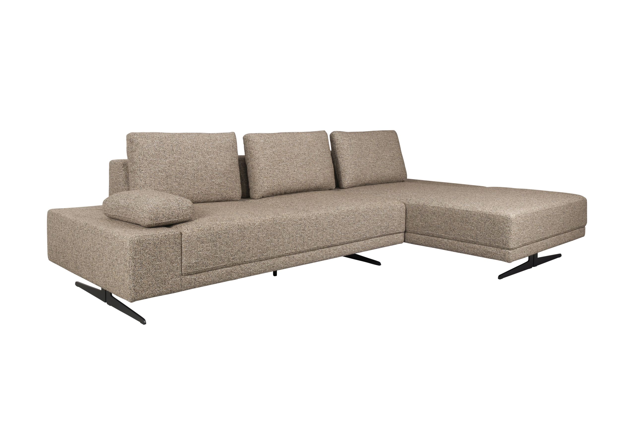 Retro Sofa Ecksofa Shelly Zimtbraun Natur Stoff Metallbeine Rechts