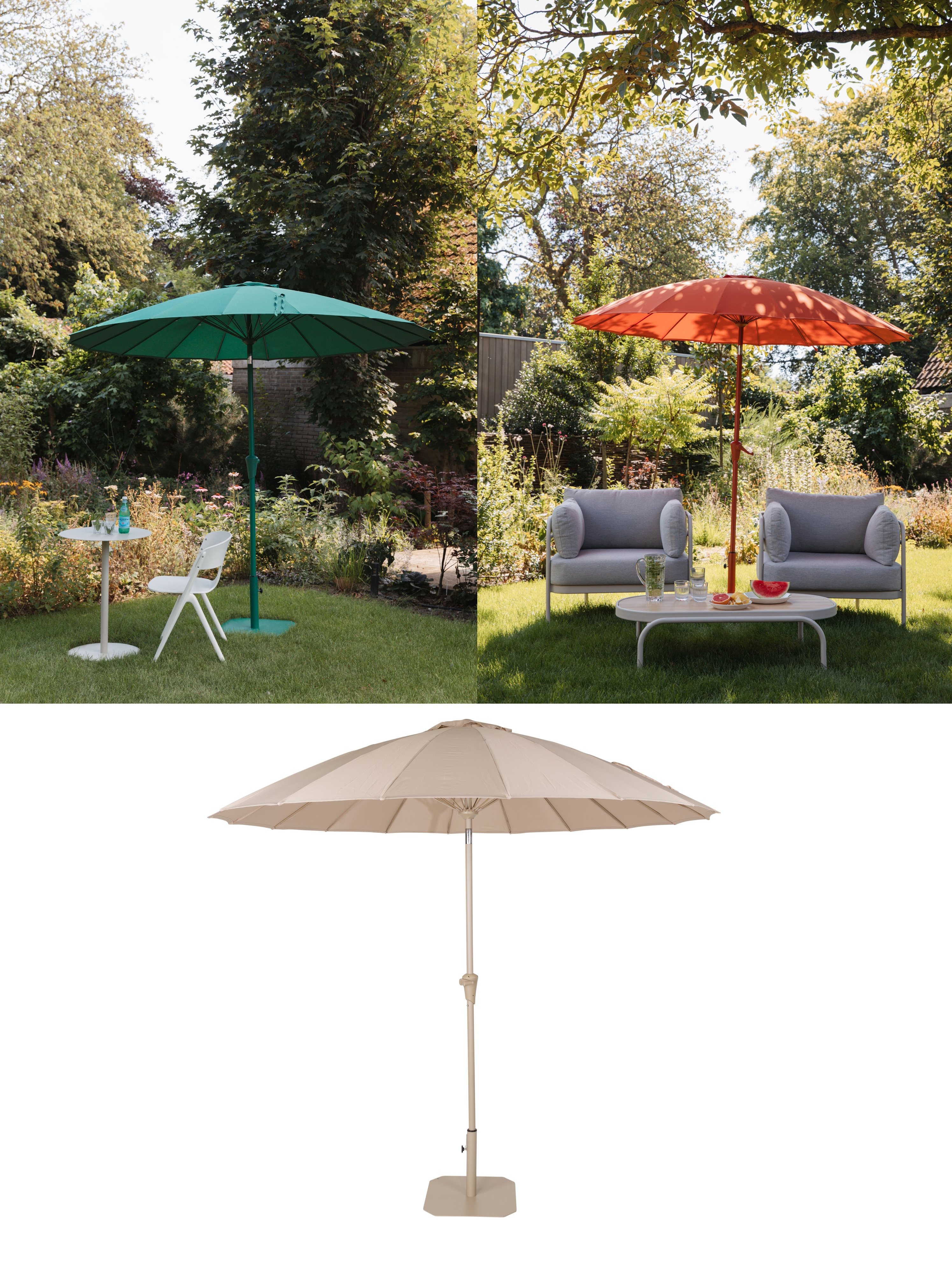 Sonnenschirm Sunbrella Sunshine mit Standfuß drei Farben